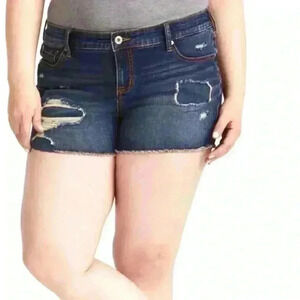 NWT Torrid Vintage Stretch Dark Wash Raw Hem Distressed Denim Shorts Size 20